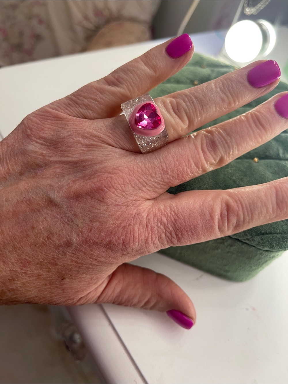 Silver Ring with Heart-Shaped Pink Gem